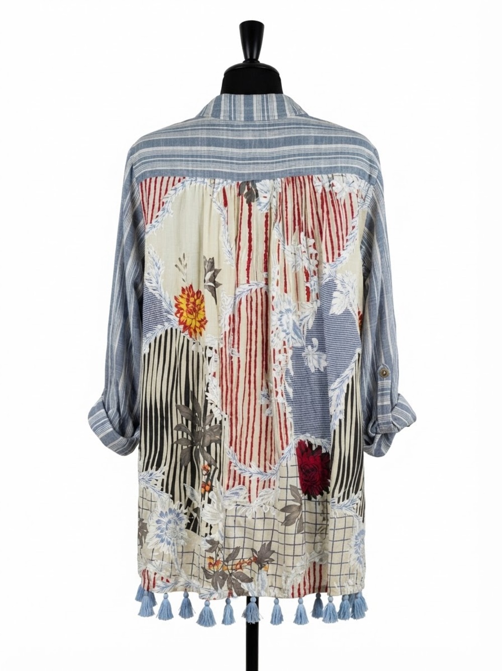 Kyla Seo x Athleta Patchwork Tassel Button-Up Shirt large